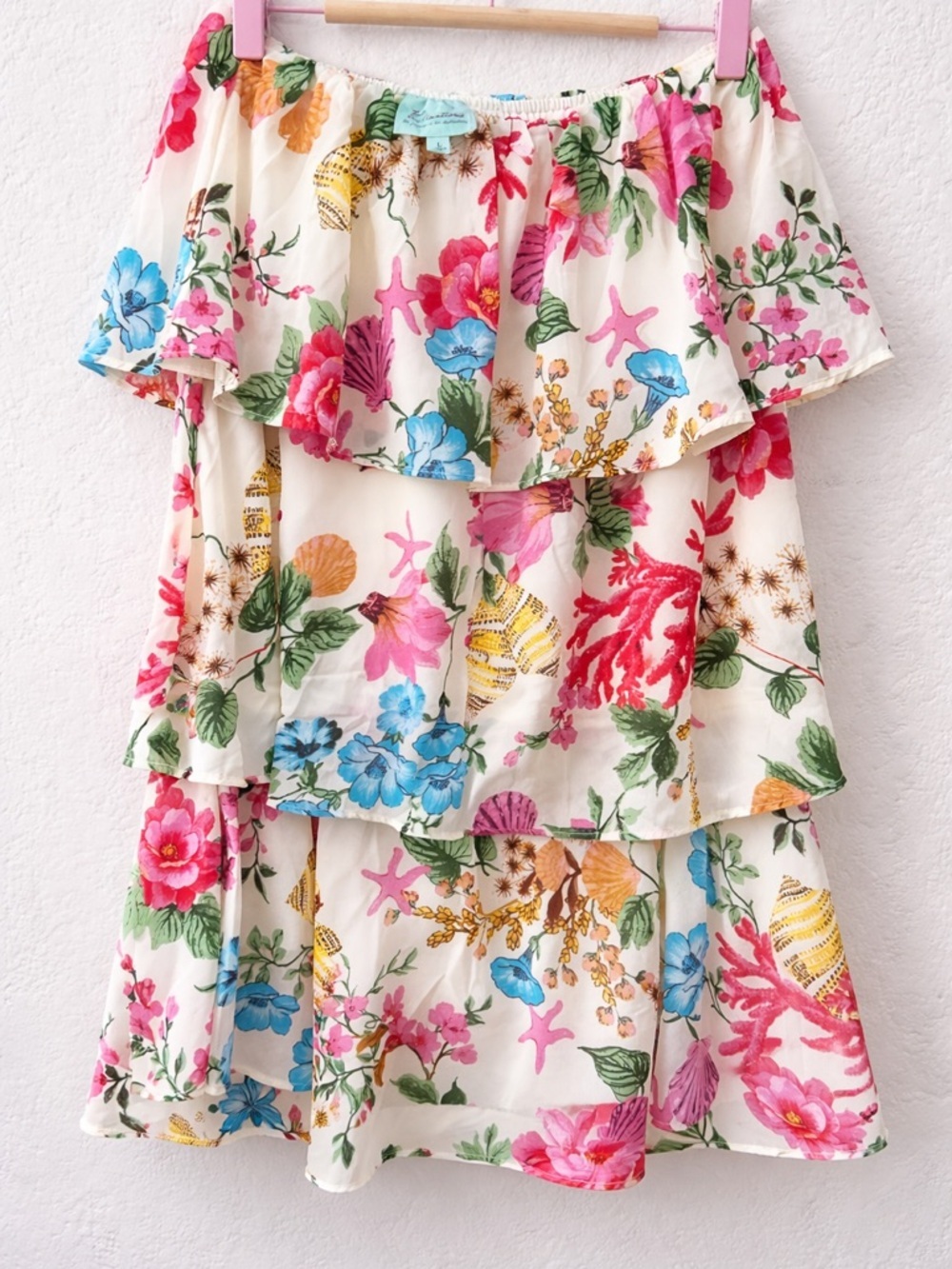 True Destinations Tropical Tiered Convertible Dress Skirt Resortwear Size L - Picture 2 of 6